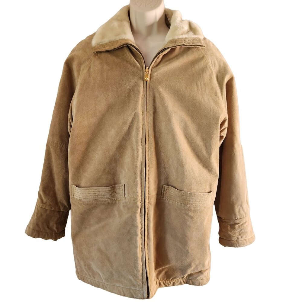 1970s JLC Leather Suede Shearling‎ Reversible Coat Small Brown Tan Marlboro Man